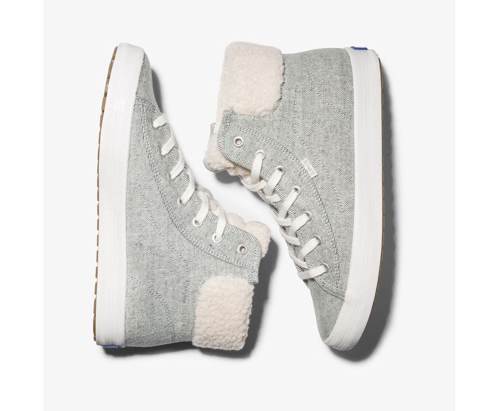 Keds Womens Sneakers Grey - Kickstart Hi TRX Brushed Denim Faux Shearling - 213RTNDAP